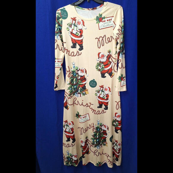 New Holiday Dress Maxi Cotton Stretch Retro Festive, Size Large **So Cute** - Picture 7 of 8